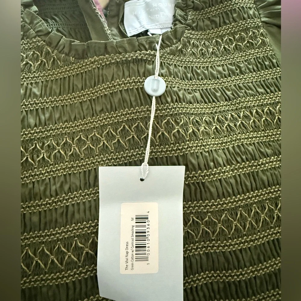Hill House Olive Green Smocked Mini Dress - Picture 3 of 4